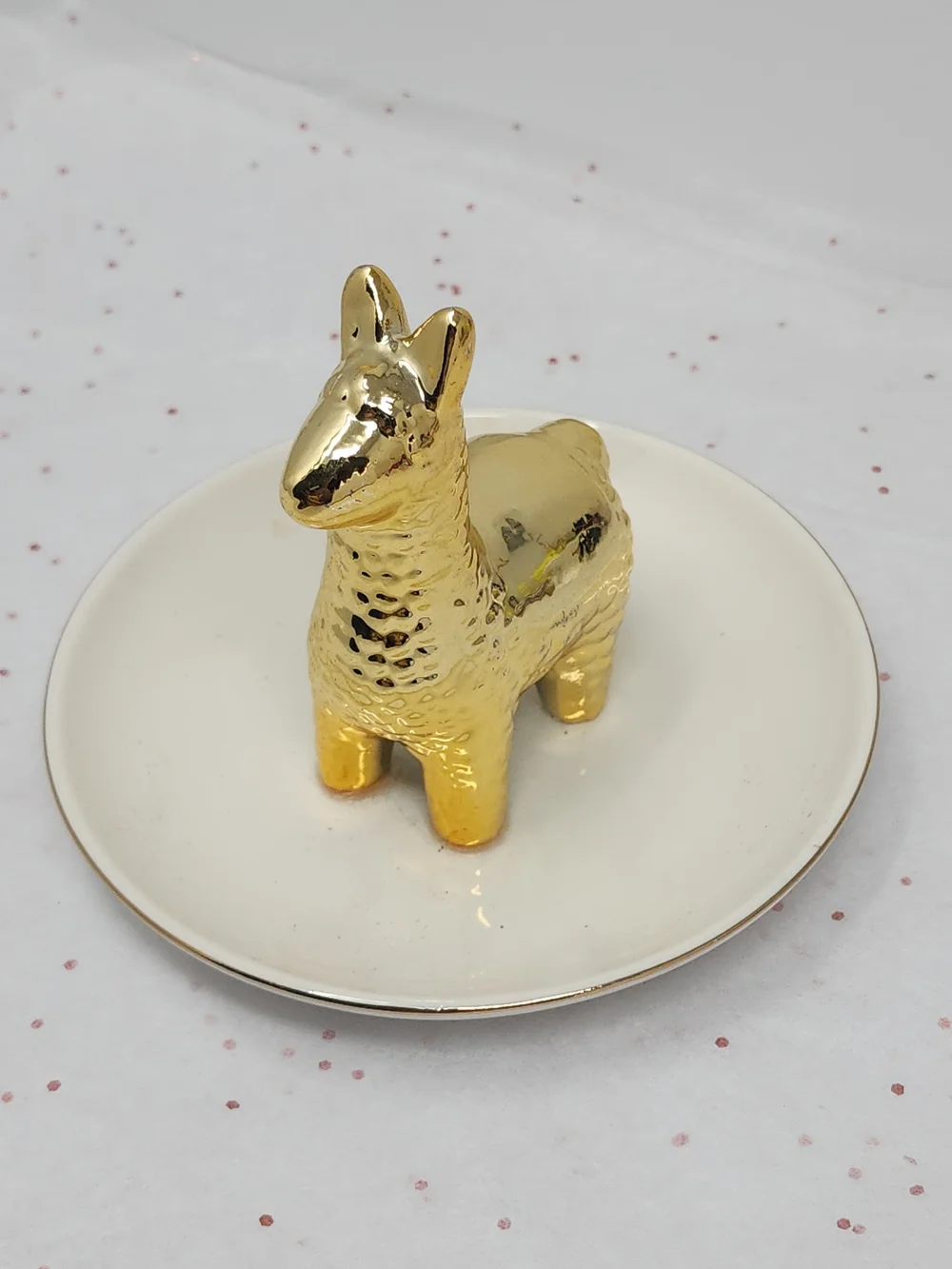 Gold Ceramic Llama Trinket Dish - Decorative Jewelry Holder